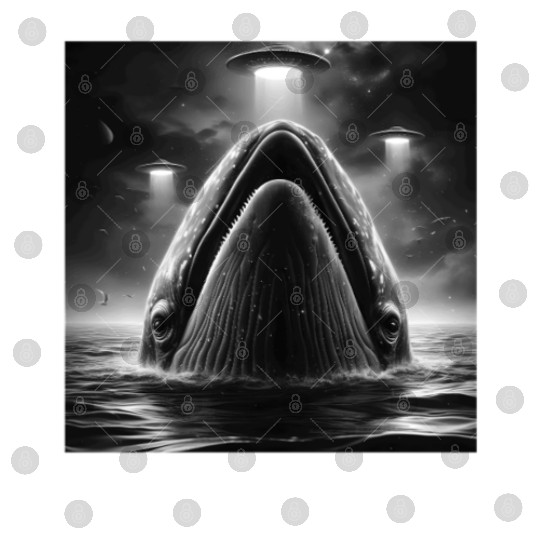 Whale cetacean Funny Graphic Selfie with UFOs Weir Digital Files