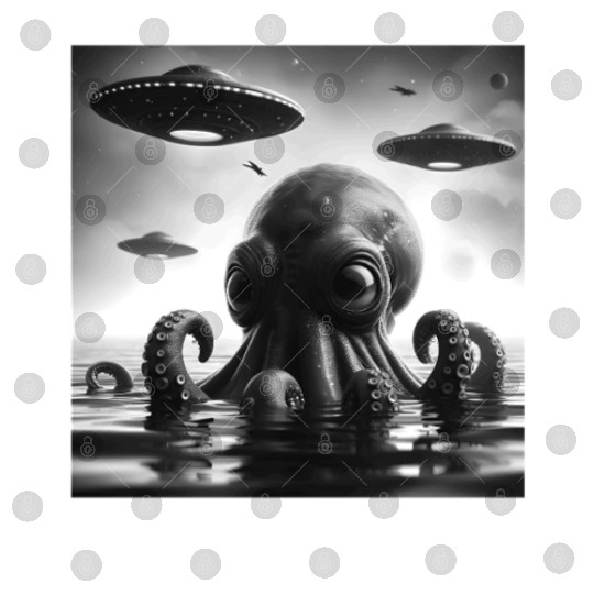 Octopus 2squid Funny Graphic Selfie with UFOs Weir Digital Files