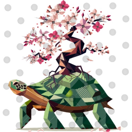 Turtle with blooming cherry blossom bonsai Digital Files