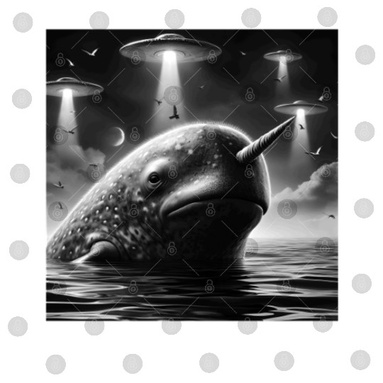 Narwhal Funny Graphic Selfie with UFOs Weird Alien Digital Files