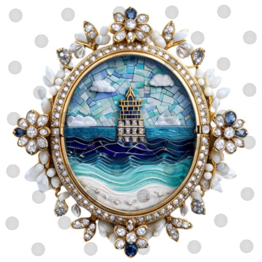 Lighthouse Mosaic Brooch Gemstone Embellishmes Digital Files