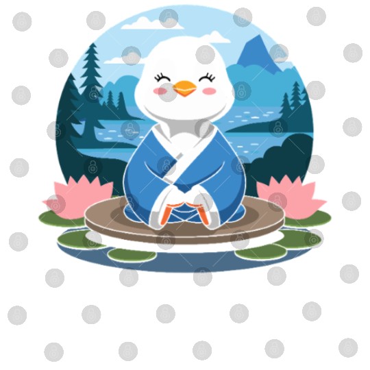 Zen Penguin in Tranquil Lotus Lake Meditation Digital Files