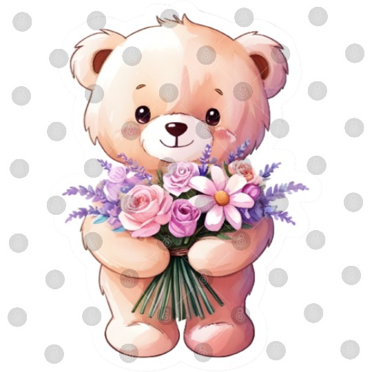 Teddy bear with bouquet of flowers Digital Files