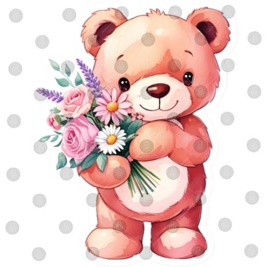 Teddy bear with bouquet of flowers Digital Files