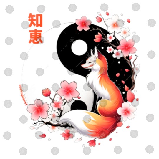 fox kitsune with cherry blossom in retro aesthetic Digital Files