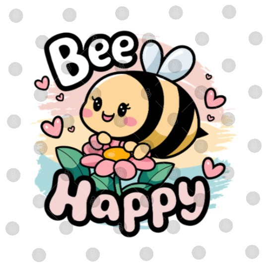 Bee Happy - Cute Kawaii Bee with Flower & Hearts Digital Files