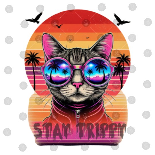 Stay Trippy Psychedelic Cat with Neon Sunglasses Digital Files