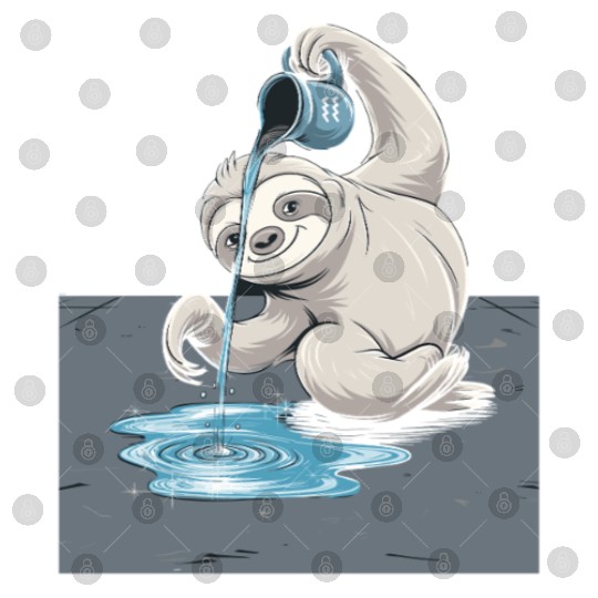 Aquarius Zodiac Sloth Pouring Water with Charm Digital Files