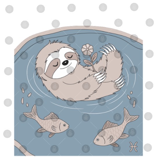 Relaxing Pisces Zodiac Sloth Embracing Serenity Digital Files