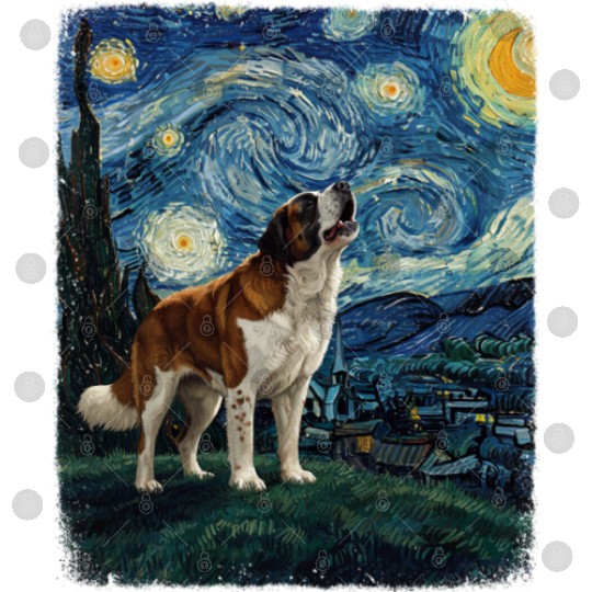 Saint Bernard Howling At Moon Starry Night Van Gog Digital Files