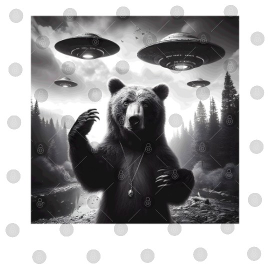 Grizzly Bear Outdoors Graphic Selfie with UFOs Wei Digital Files