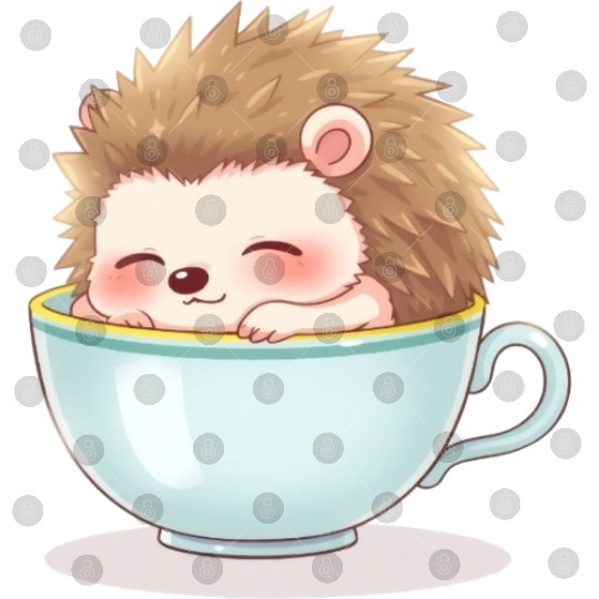 Cute hedgehog relaxing in a light blue cup Digital Files