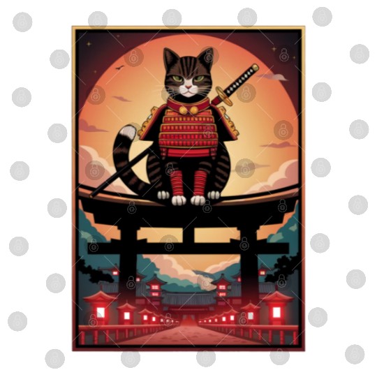 Japanese Cat Samurai Cat Digital Files