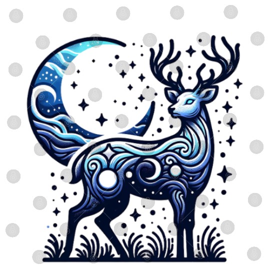 Celestial Deer Under Starry Night Moon Digital Files
