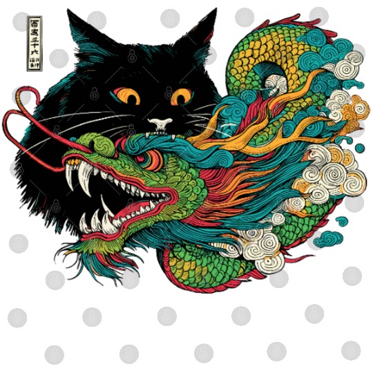 Ukiyo-e Black Cat Chinese Dragon Digital Files