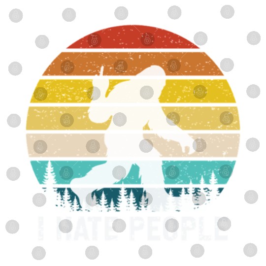 I Hate People Retro Bigfoot Silhouette in Forest Digital Files