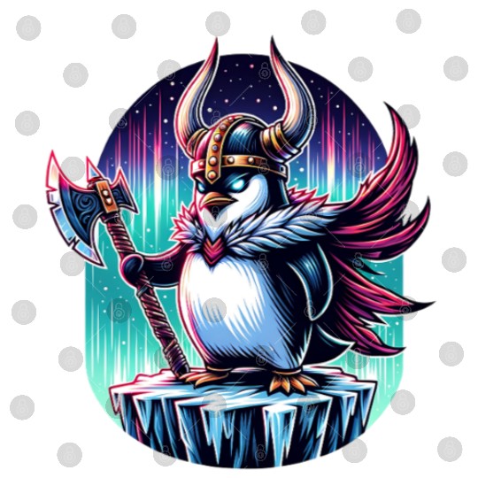 Viking Penguin Warrior Under Northern Lights Digital Files