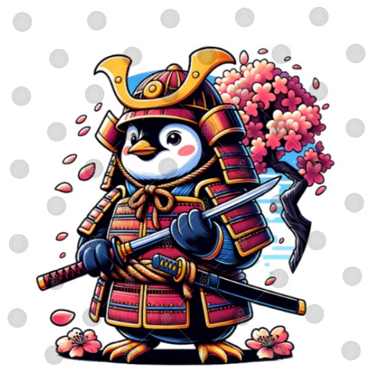 Penguin Samurai with Cherry Blossoms Digital Files
