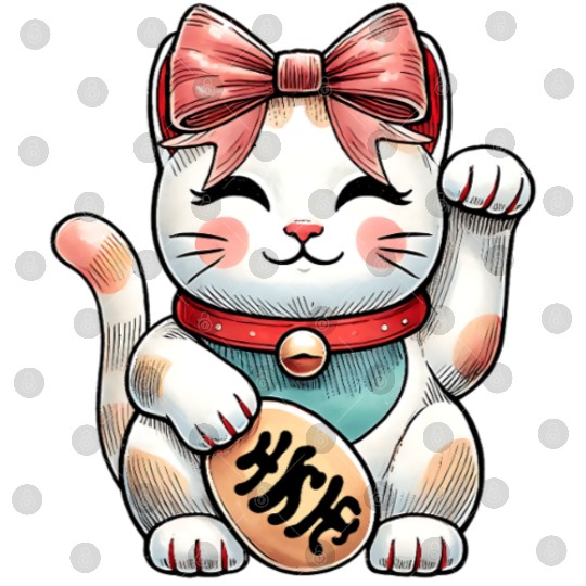 Coquette Bow Maneki Neko Japanese Cat Lucky Pink Digital Files