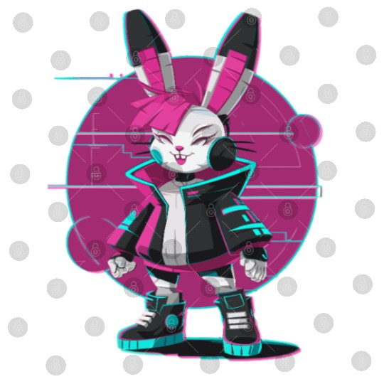 Cyber Bunny with Futuristic Style and Neon Colors Digital Files