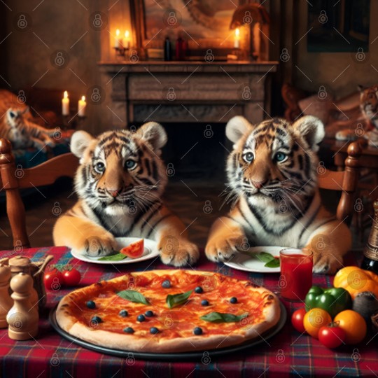 Tiger Cubs eating pizza Digital Files