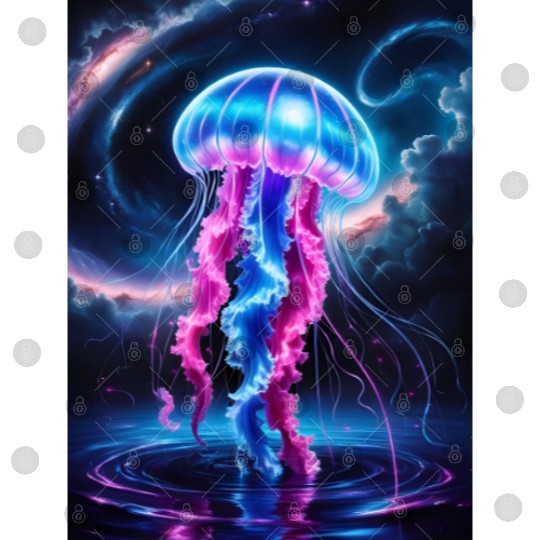 A mesmerizing neon jellyfish gracefully floating Digital Files