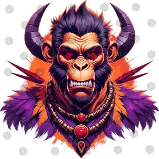 Tribal Monkey Warrior Mascot Illustration on White Digital Files