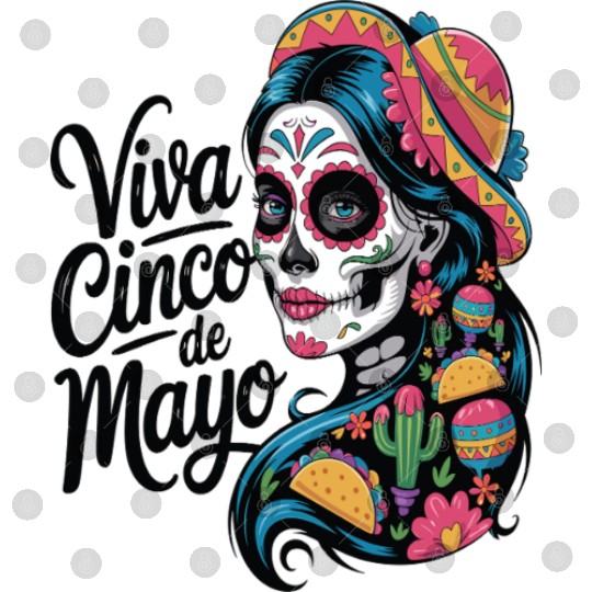Cinco de Mayo Sugar Skull Girl Sombrero & Flowers Digital Files