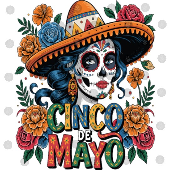 Cinco de Mayo Sugar Skull Girl Sombrero & Flowers Digital Files