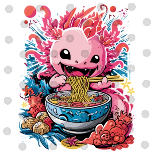 Cute Axolotl Enjoying Bowl of Ramen in Vibrant Digital Files