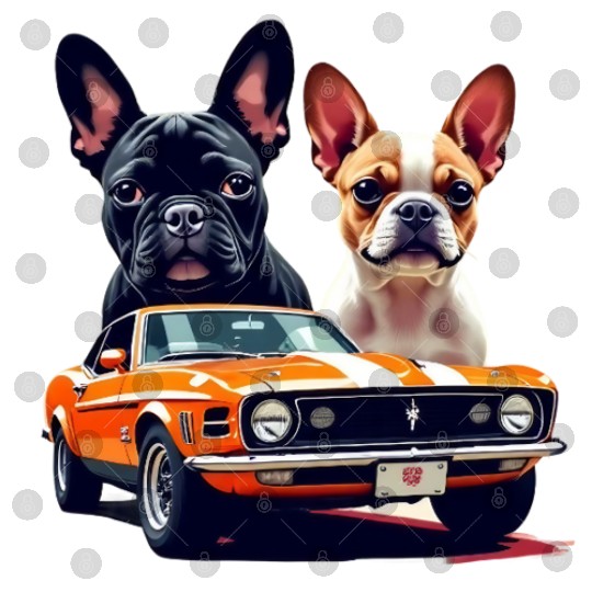 French Bulldogs with Classic Muscle Car – Retro Vi Digital Files