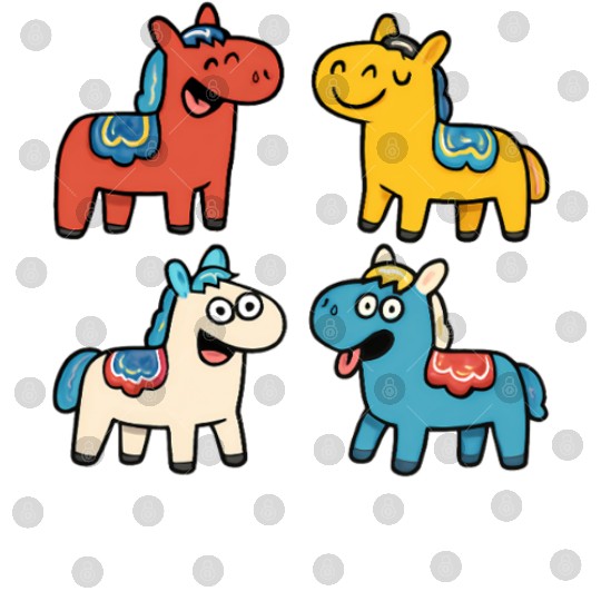 Cute Cartoon Dala Horses Set Digital Files