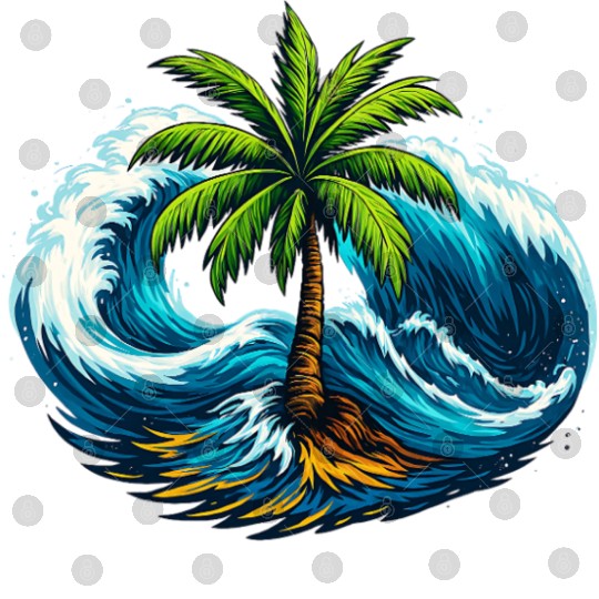 "Palm Serenity Amid Ocean Waves" Digital Files