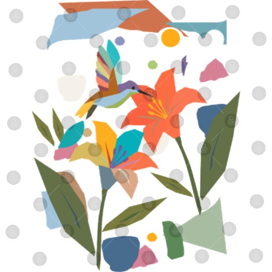 Colorful Hummingbird with Flower - Colorful Nature Digital Files