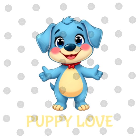 Blue Puppy Love Cartoon - Playful Pet Character Digital Files