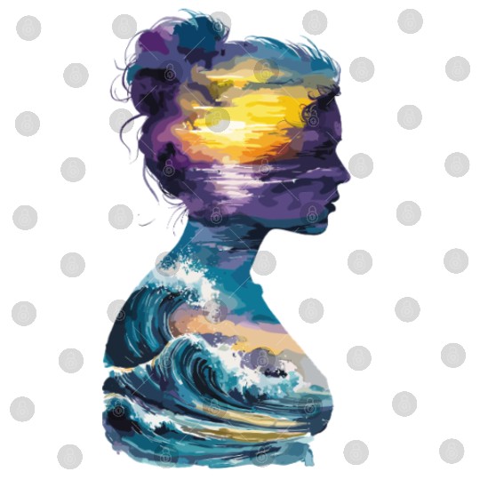 Sunset and Ocean Waves Silhouette Art for Nature Digital Files