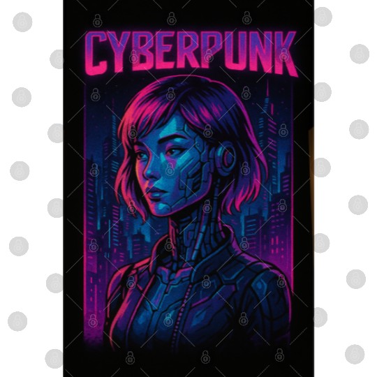 Cyberpunk Future: Neon Cityscape and Cyborg Digital Files
