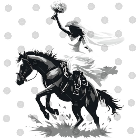 Western Cowgirl Bride on Bucking Horse – Grayscale Digital Files