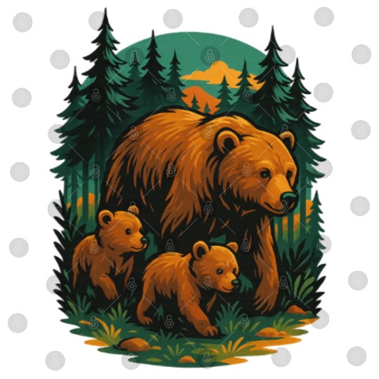 Mama Bear and Cubs Forest Digital Files – Bold Wildlife