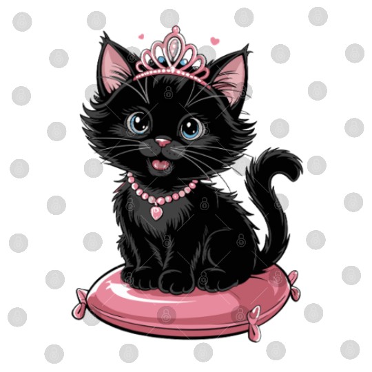 Royal Black Cat with Tiara and Jewels on Pink Digital Files