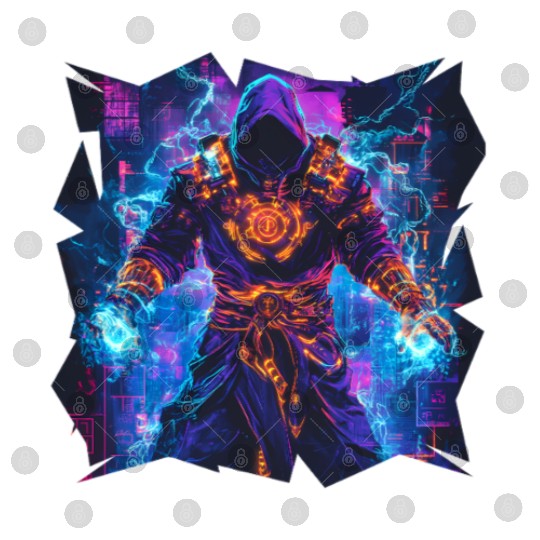 Bright Magician With Energy Aura In Neon Colors Digital Files