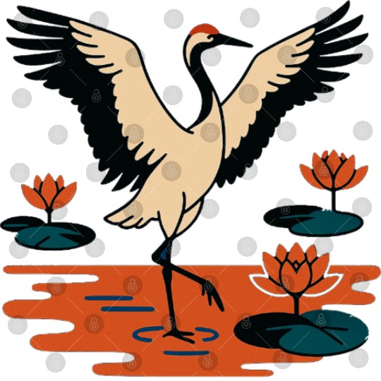 Serene Crane & Lotus Design Digital Files