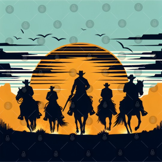 Western Cowboys Under Sunset Sky Digital Files