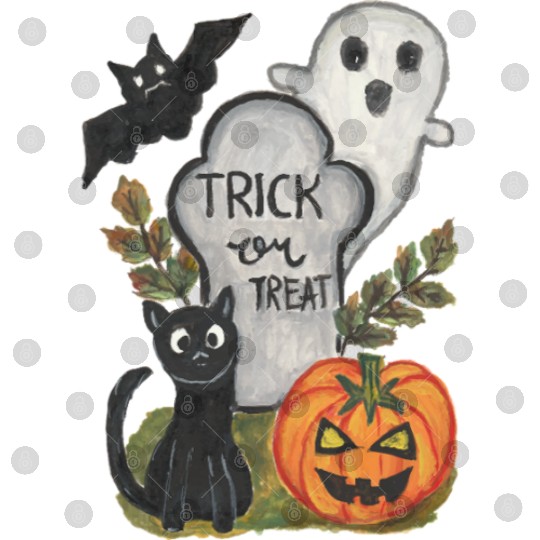 Halloween trick or treat theme watercolor artwork Digital Files
