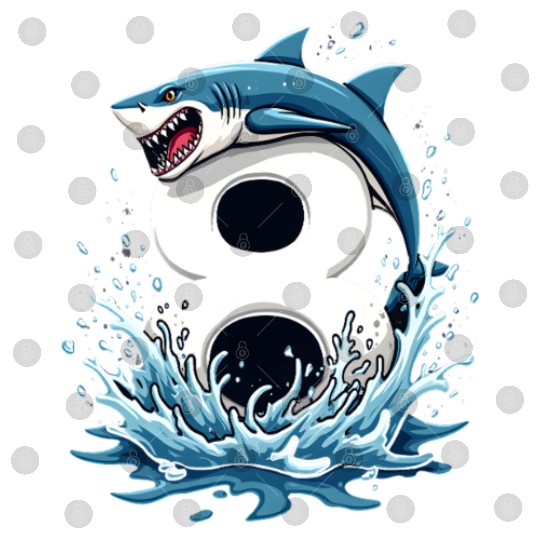 Shark Children Birthday Number 8 Splash Digital Files