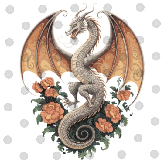 Majestic Dragon with Roses Fantasy Design Digital Files