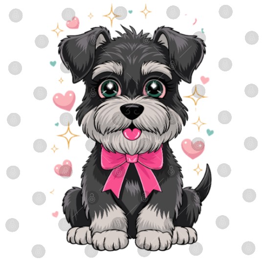 Cute Schnauzer With Pink Bow Surrounded by Hearts Digital Files