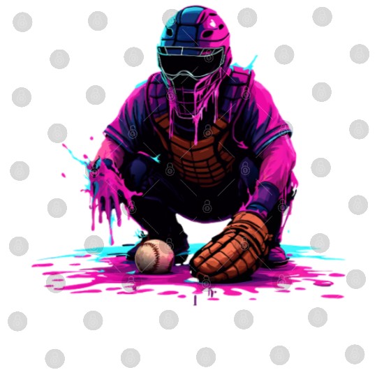 Neon Baseball Catcher Art Cool Vaporwave Sports Digital Files