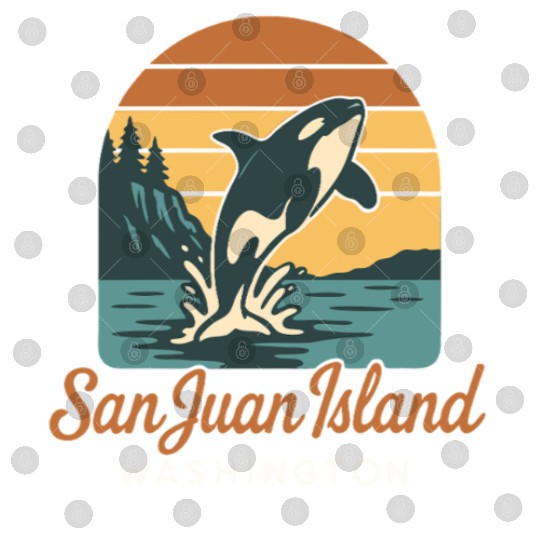 San Juan Island Washington Orca Whale Retro Sunset Digital Files