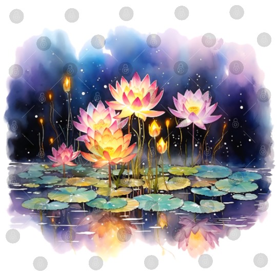Retro Zen Lotus Firefly Night Digital Files
